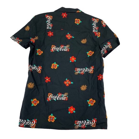 Hybrid Apparel Mens Coca Cola Floral Short Sleeve Button Down Shirt Black S - Picture 4 of 4